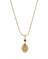 Symbols of Faith Gold-Tone Oval Miraculous Medal Charm Red Bead 16" Necklace