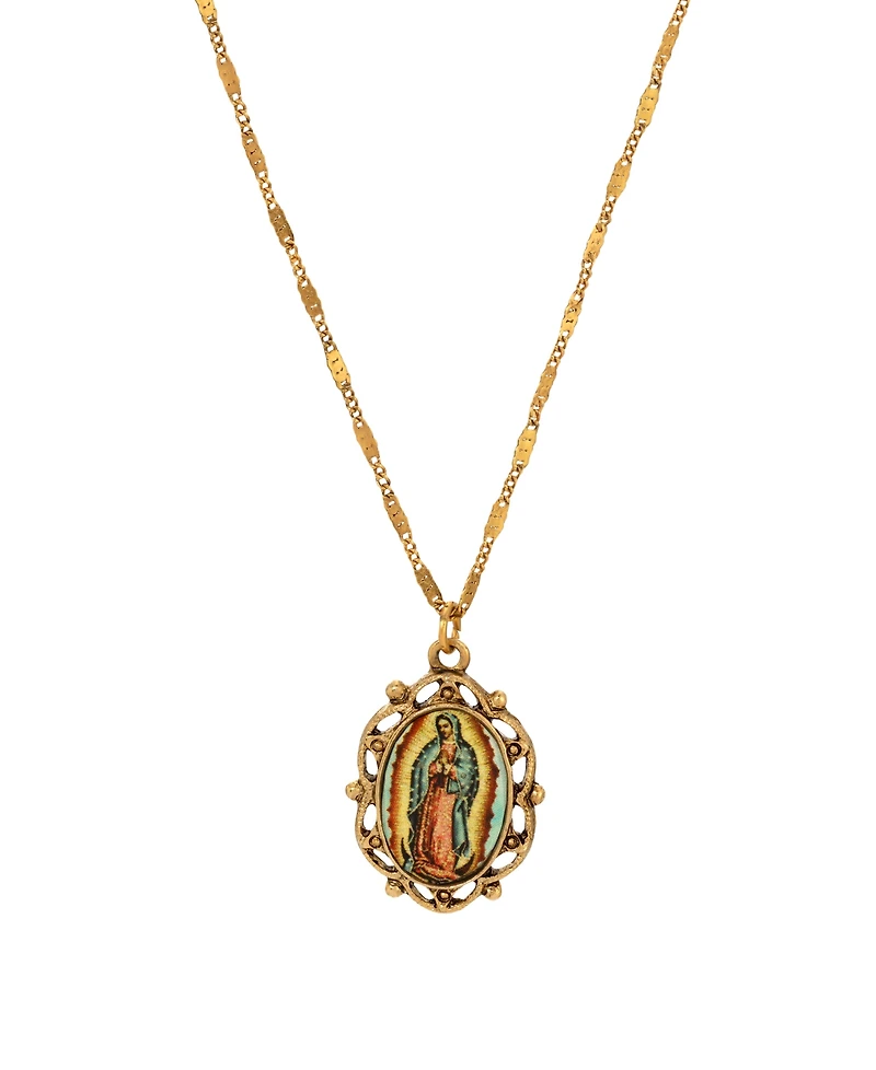 Symbols of Faith Gold-Tone Our Lady of Guadalupe Decal Oval Necklace