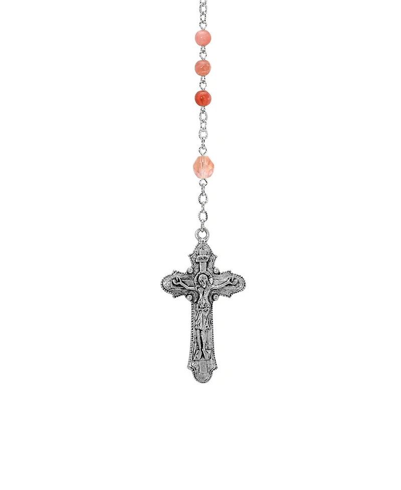 Symbols of Faith Silver-Tone Pink Beaded Crucifix Rosary