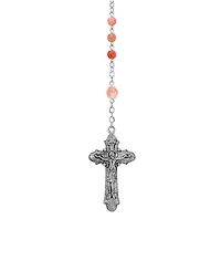Symbols of Faith Silver-Tone Pink Beaded Crucifix Rosary