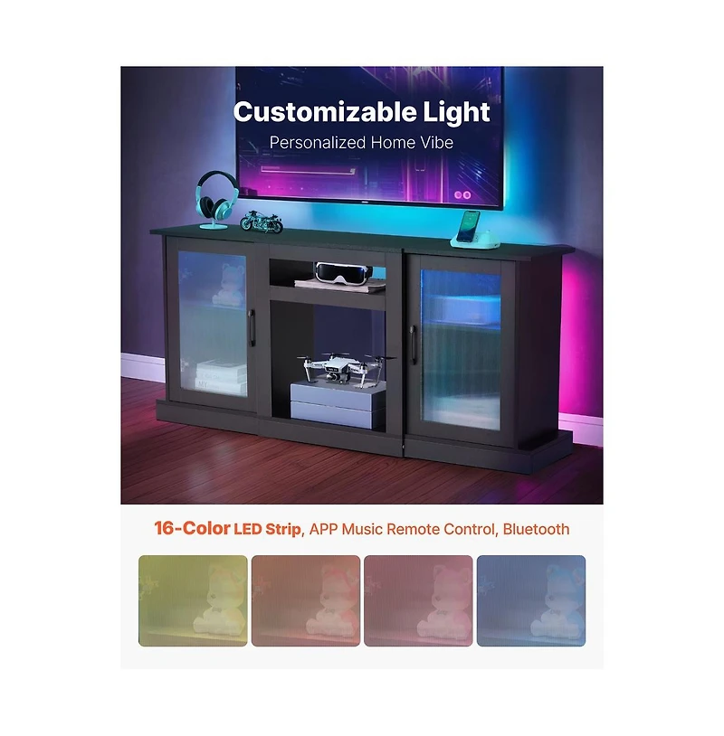 Sugift Tv Stand for TVs Up to 65 Inch Modern Entertainment Center with Light Strip