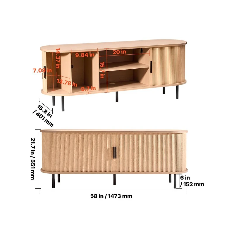 Sugift Tv Stand Boho Entertainment Center for TVs Up to 58 Inch with Rolling Door