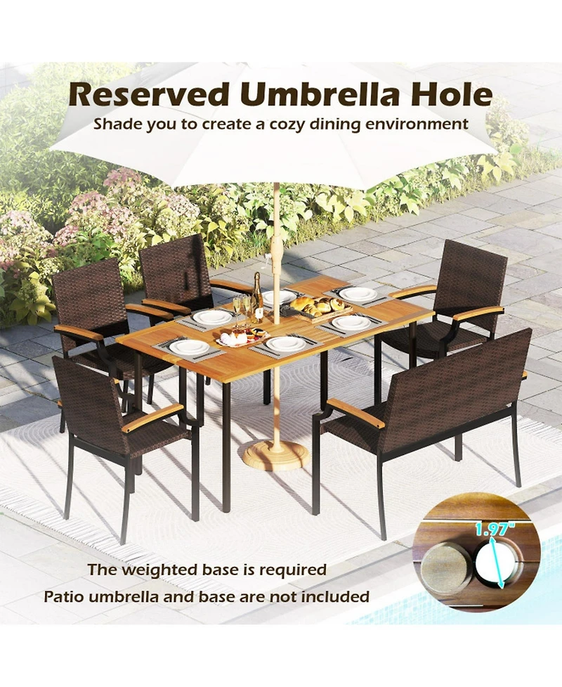 Sugift 6-Piece Outdoor Dining Set with Umbrella Hole