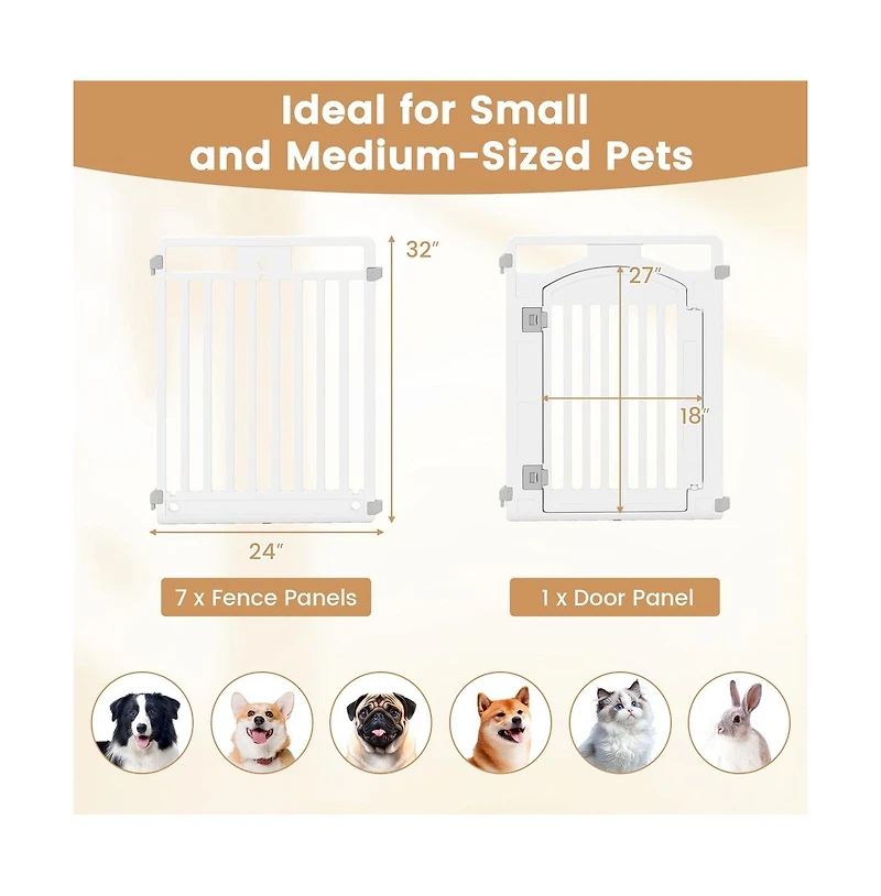Ruie 8-Panel Plastic Dog Fence Indoor Outdoor Pen with Locking Door