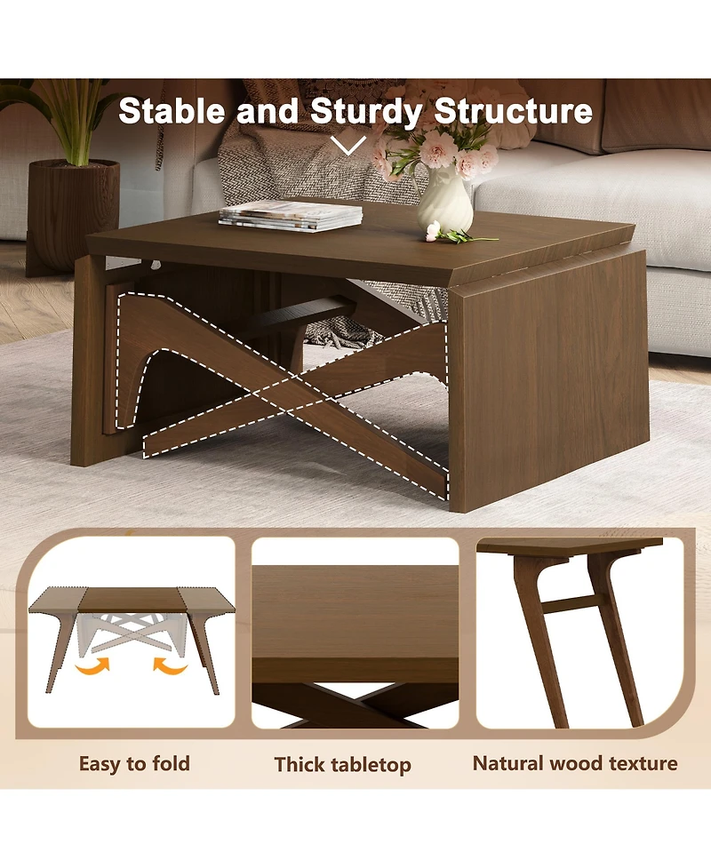 Rainsken 2-in-1 Convertible Coffee and Expandable Dining Table for 3, Space-Saving Height Adjustable Design Perfect for Small Apartments