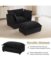 Rainsken Modern Single Sofa with Movable Ottoman, 47" Cozy Upholstered Sofa Chair with Wide Seat, Curved Armrests and Soft Pillows for Living Room