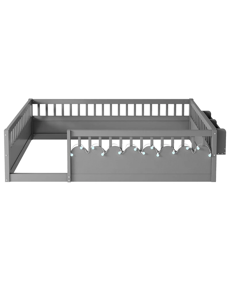 Rainsken Montessori Floor Bed with Storage Shelf and Light