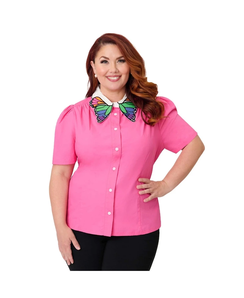 Plus Blouse With Embroidered Collar