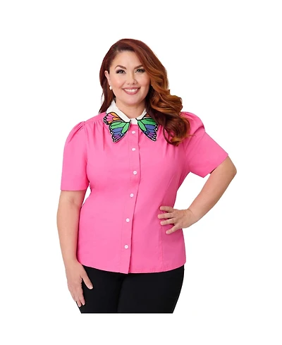 Plus Blouse With Embroidered Collar