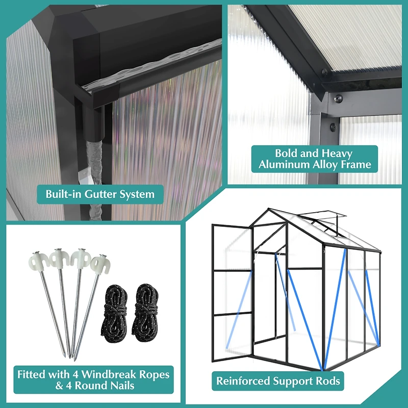 Streamdale Furniture Gain height windproof aluminum greenhouse Polycarbonate Greenhouse Raised Base