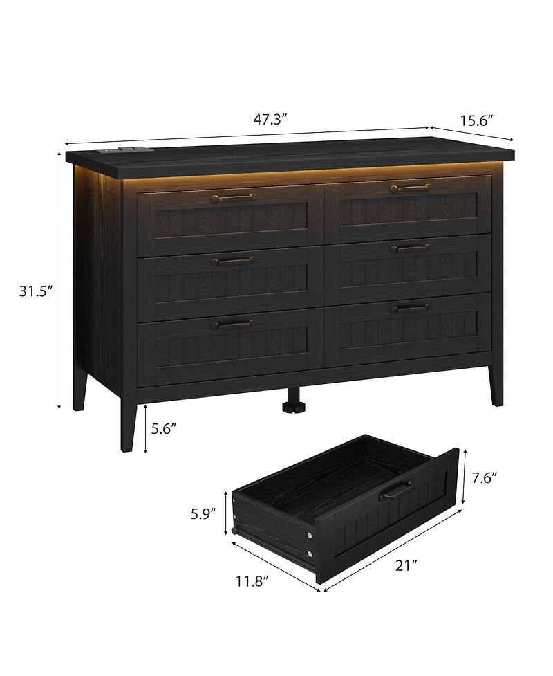 homfan Led Dresser with Power Outlet, Drawers, Engineered Wood Storage Chest for Bedroom, Nursery, Entryway, Hallway