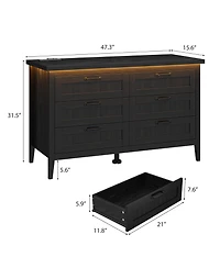 homfan Led Dresser with Power Outlet, Drawers, Engineered Wood Storage Chest for Bedroom, Nursery, Entryway, Hallway