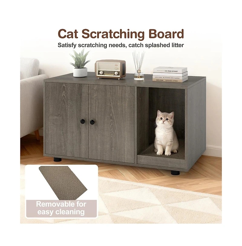 Ruie 35.5 Inch Wooden Hidden Cat Litter Box Enclosure Cabinet with Scratching Board
