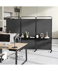 sumyeg 3-Panel Folding Room Divider with Metal Shelves and Lockable Wheels