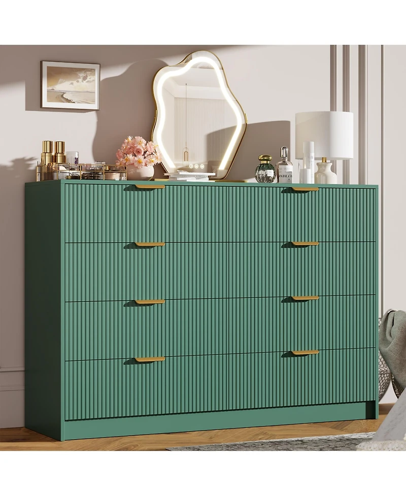 gaomon Fluted Drawers Dresser for Bedroom, Wide Modern Chest of Drawers with Metal Handles, For Living Room, Entryway