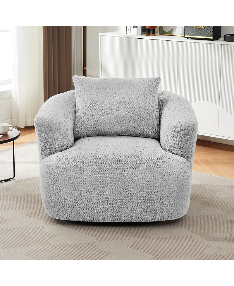 Rainsken 360degree(s) Swivel Sofa Chair, 38.2" Upholstered Barrel Chair with Deep Seating and a Throw Pillow for Living Room, Bedroom