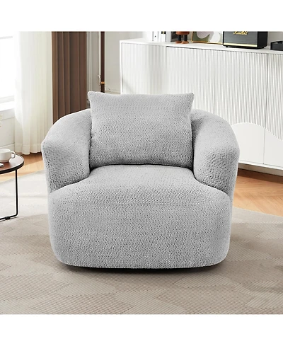 Rainsken 360degree(s) Swivel Sofa Chair, 38.2" Upholstered Barrel Chair with Deep Seating and a Throw Pillow for Living Room, Bedroom