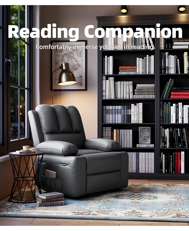 homfan Massage Recliner with Lumbar Heat, Swivel and Rocking Motion - Comfortable Easy-Clean Seating with Cup Holders and Side Storage Pocket