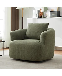 Rainsken 360degree(s) Swivel Sofa Chair, 38.2" Upholstered Barrel Chair with Deep Seating and a Throw Pillow for Living Room, Bedroom