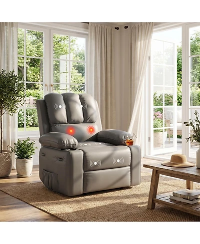 homfan Massage Recliner with Lumbar Heat, Swivel and Rocking Motion - Comfortable Easy-Clean Seating with Cup Holders and Side Storage Pocket