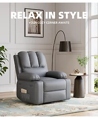 homfan Massage Recliner with Lumbar Heat, Swivel and Rocking Motion - Comfortable Easy-Clean Seating with Cup Holders and Side Storage Pocket