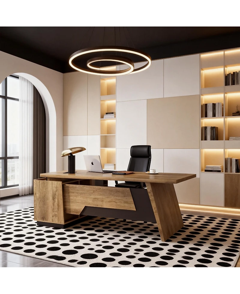 Logicfox Modern Executive Desk with Drawers and Printer Shelf Configurable Length 70.8" or 78.7