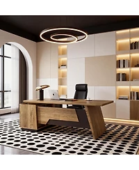 Logicfox Modern Executive Desk with Drawers and Printer Shelf Configurable Length 70.8" or 78.7