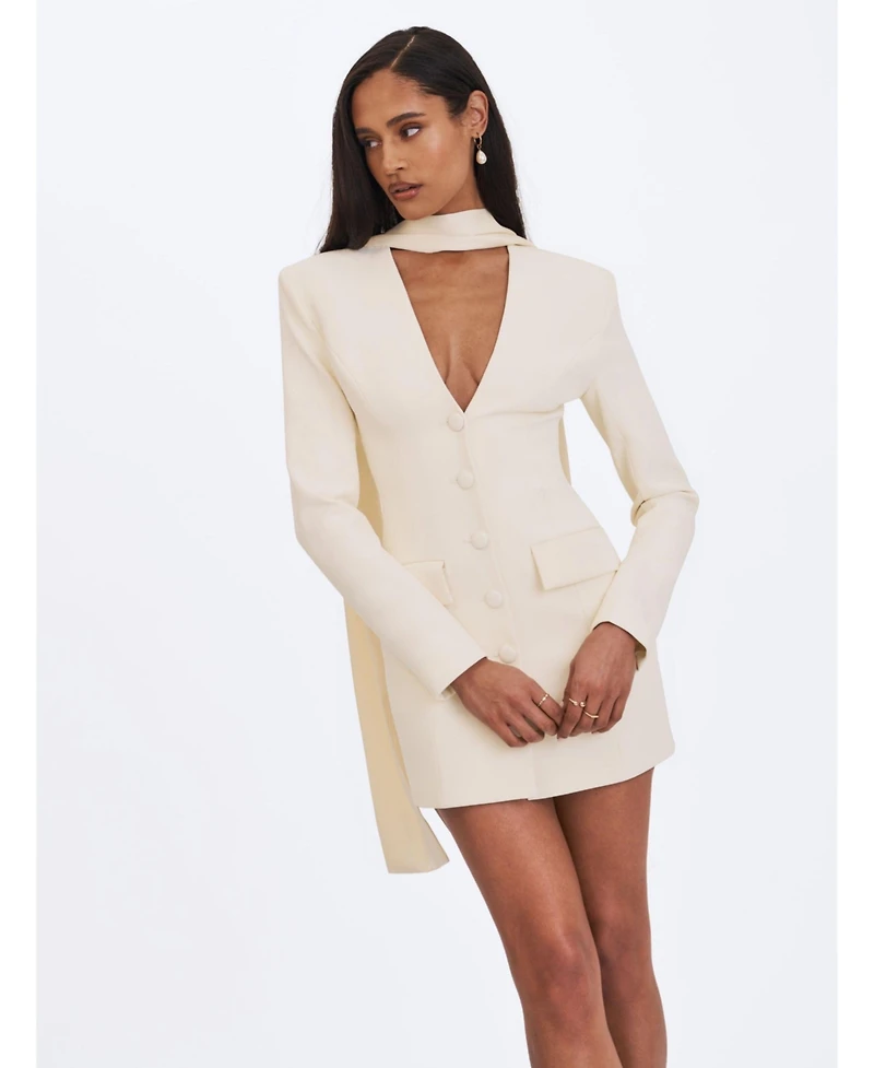 Miss Circle Women's Jeannie Cream Blazer Mini Dress with Scarf