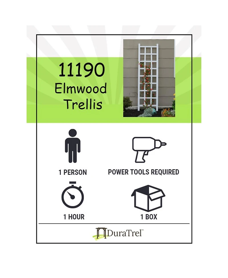Dura-Trel Elmwood 22 x 75 Inch Pvc Vinyl Outdoor Garden Patio Trellis, White