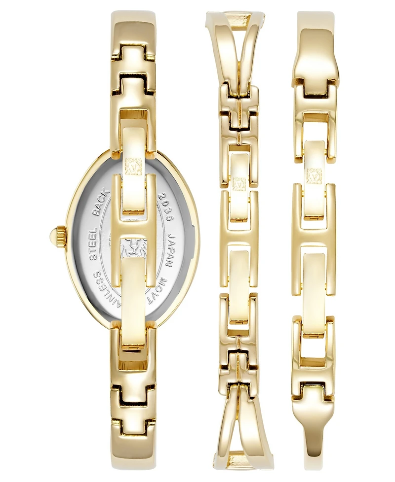 Anne Klein Women's Quartz Oval Gold-Tone Alloy Metal Bangle Watch Set 21.5mm