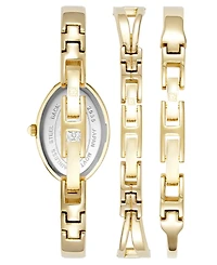 Anne Klein Women's Quartz Oval Gold-Tone Alloy Metal Bangle Watch Set 21.5mm