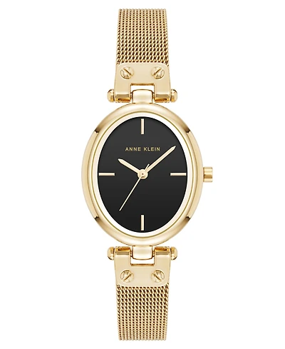 Anne Klein Women's Quartz Oval Gold-Tone Stainless Steel Mesh Watch 26mm