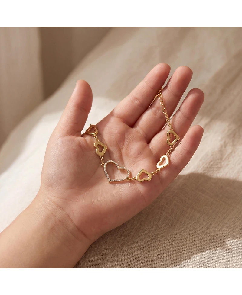 GiGiGirl 14k Yellow Gold Plated with Cubic Zirconia Heart Halo Charm Bracelet