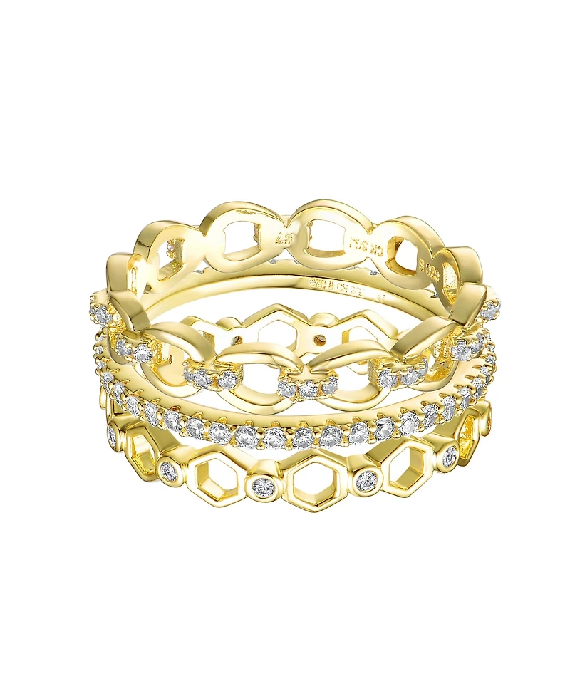 Ra 14K Gold Plated Clear Cubic Zirconia Wide Band Ring