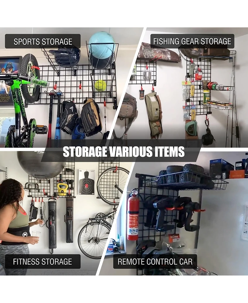 Mythinglogic Sports Equipment Wall Storage Panel, Wall Mount Garage Storage Organizer for Sports Gear and Bike