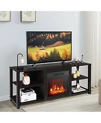 Gymax 2-Tier Tv Stand andElectric Fireplace Heater Storage Cabinet Console For 65" Tv