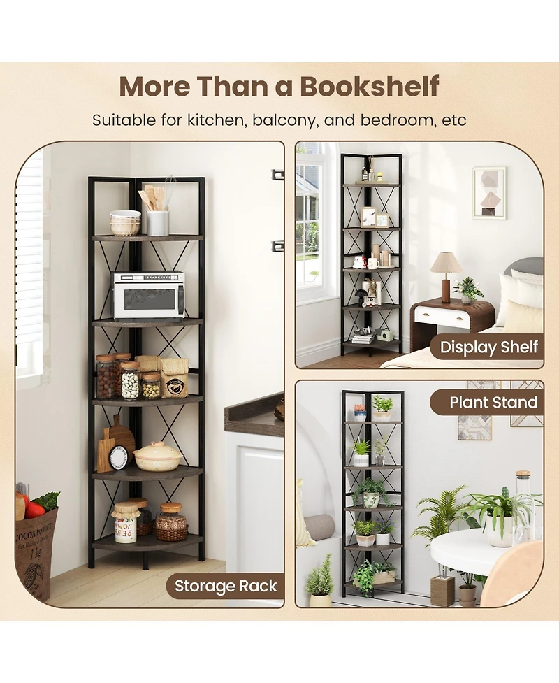 Gymax 2 Piece 5 tier Corner Display Rack Corner Ladder Bookshelf with Sturdy Metal Frame