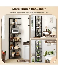 Gymax 2 Piece 5 tier Corner Display Rack Corner Ladder Bookshelf with Sturdy Metal Frame