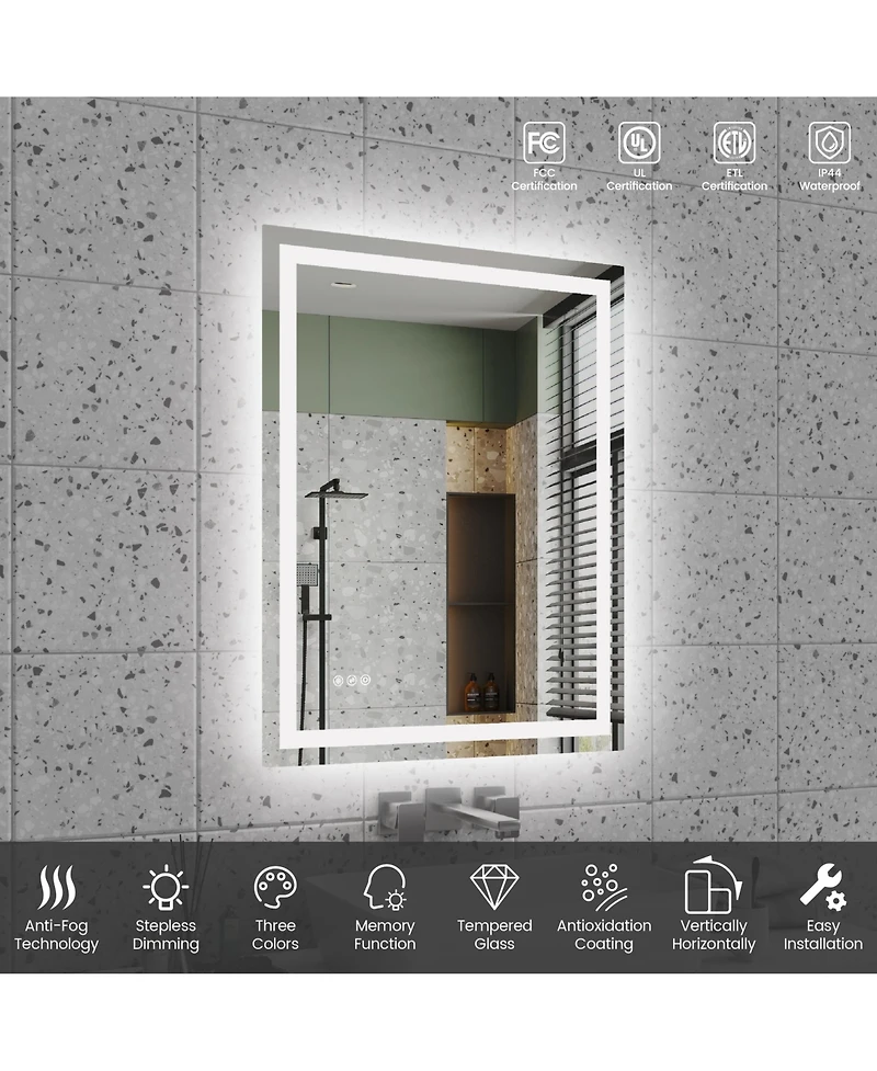 Rainsken 28"36" Led Bathroom Mirror, Anti-fog Vanity Mirror with Front-Lit and Back-Lit, Stepless Dimmable, Shatter-Proof Make Up Mirror
