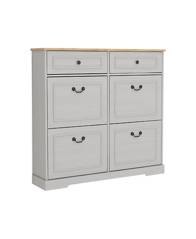 sumyeg Storage Cabinet with 2 Drawers Shoe 4 Flip-Drawers and Adjustable Shelf
