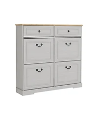 sumyeg Storage Cabinet with 2 Drawers Shoe 4 Flip-Drawers and Adjustable Shelf