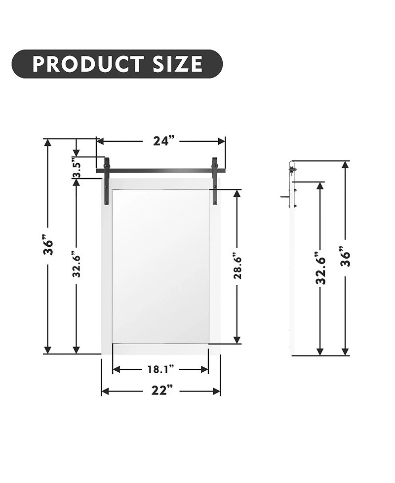 Lovmor Farmhouse 24 Inches W x 36 Inches H Rectangle Framed Wall Bathroom Vanity Mirror Accent Mirror