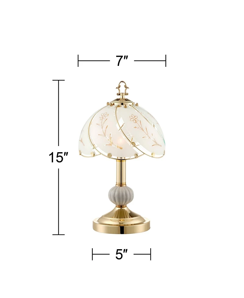 Regency Hill Traditional Accent Table Lamp 15" High Set of 2 Polished Brass Etched Glass Shade Touch On Off Bedroom House Bedside