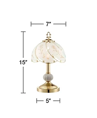 Regency Hill Traditional Accent Table Lamp 15" High Set of 2 Polished Brass Etched Glass Shade Touch On Off Bedroom House Bedside