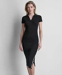 Dkny Jeans Women's Side Logo Short-Sleeve Rib Midi Dress