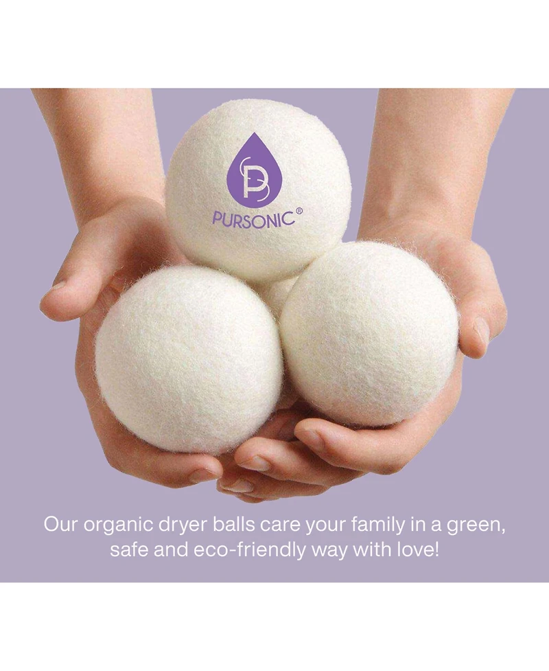 Pursonic Wool Dryer Balls Bundle - 3-Pack of Durable Laundry Balls Made from Pure New Zealand Wool + Lavender and Peppermint Essential Oils
