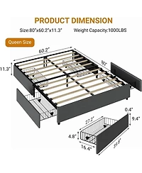 gaomon Queen Platform Bed with 4 Drawers, Linen Upholstered