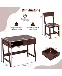 Slickblue Kids Writing Desk Chair Set with Storage Drawer and Hutch