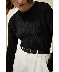 Lilysilk Women's Classic Cable Knit Sweater with Ribbed Edges