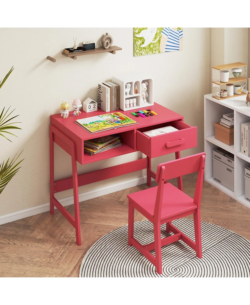 Slickblue Kids Writing Desk Chair Set with Storage Drawer and Hutch